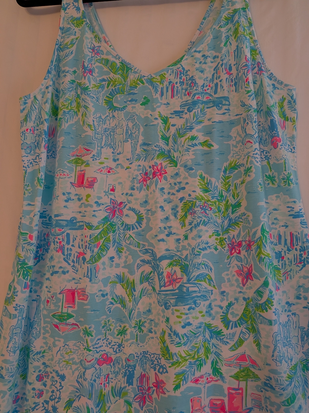 Lilly Pulitzer Light Blue Tropical Print Midi Dress with Pink Trim XL - Picture 6 of 11